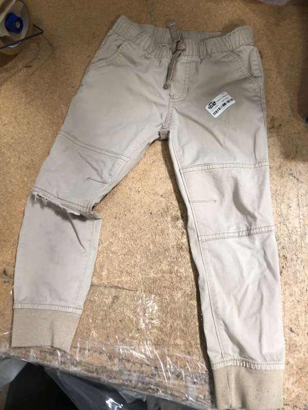 Photo 1 of 4T Cat and Jack Boys Ripped Jogger Pants, Light Beige w/ Beige  Tie