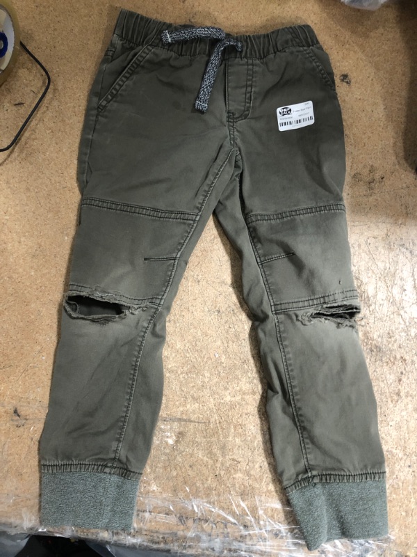 Photo 1 of 4T Cat and Jack Boys Ripped Jogger Pants, Olive w/ Grey Tie