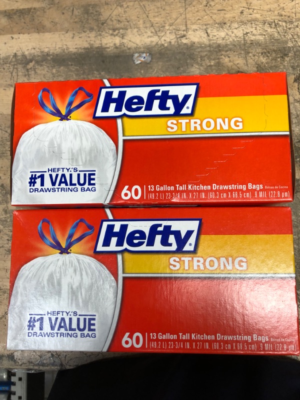 Photo 2 of 2 pack- Hefty Strong Tall Kitchen Drawstring Trash Bags - 13 Gallon - 60ct