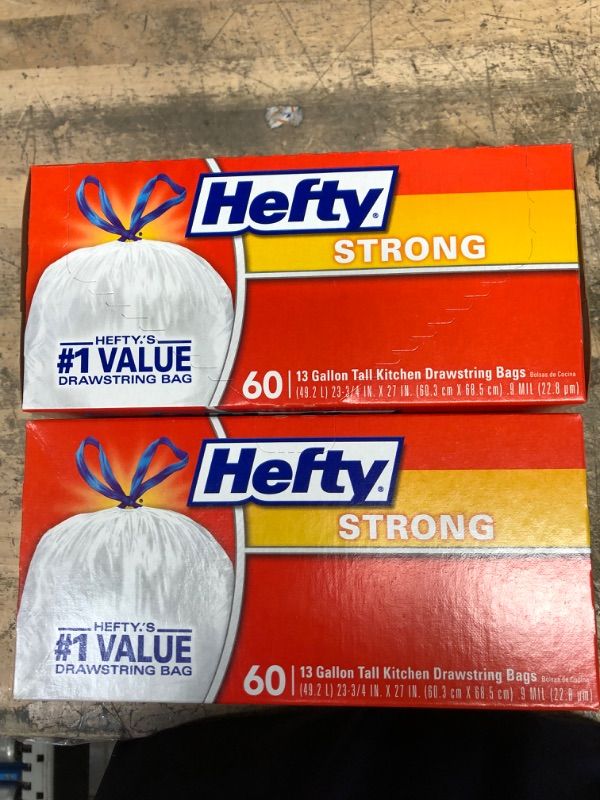 Photo 2 of 2 Pack- Hefty Strong Tall Kitchen Drawstring Trash Bags - 13 Gallon - 60ct