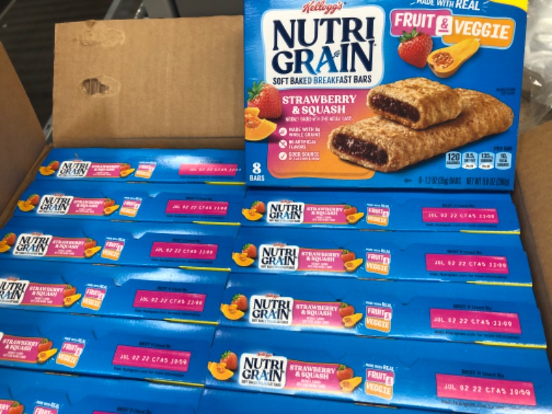 Photo 2 of 12 boxes Nutri-Grain Soft Baked Breakfast Bars - Strawberry and Squash, 8 Ct, 
Best if used by Jul 02/22
