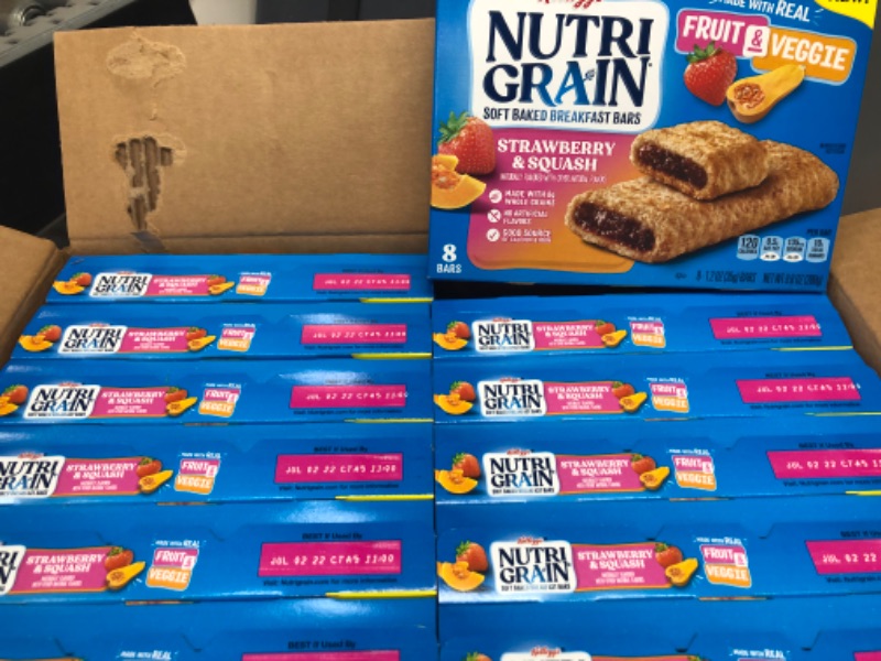 Photo 2 of 12 pack -Nutri Grain Breakfast Bars, Soft Baked, Strawberry & Squash - 8 pack, 1.2 oz bars