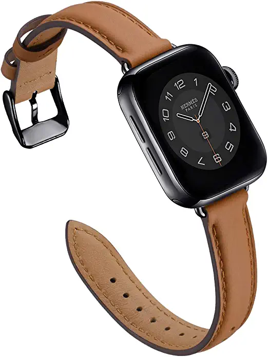 Photo 1 of 
M MARGMATIVO Compatible with Apple Watch Band 42mm 44mm 45mm, Soft Leather Wristbands Replacement Strap with Classic Clasp for iWatch Series SE 7 6 5 4 3 2 1 for Women Men Sport(Brown/Black)
