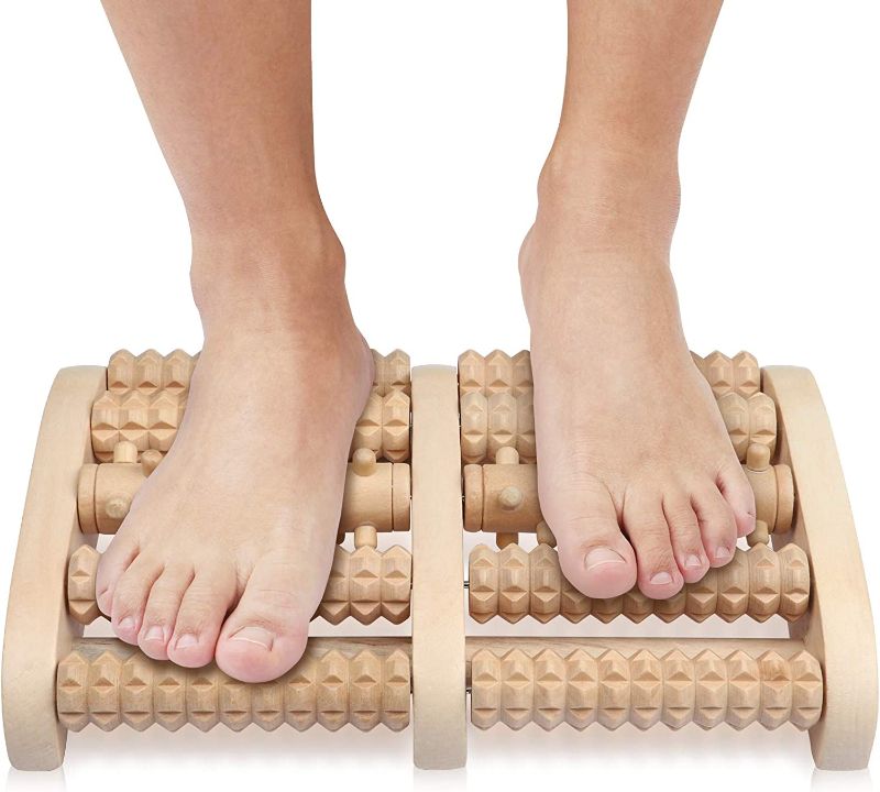 Photo 1 of  Dual 5 Row Foot Wooden Massager Roller Plantar Fasciitis Relief Feet Pain Muscle Relaxation Massage Tools
