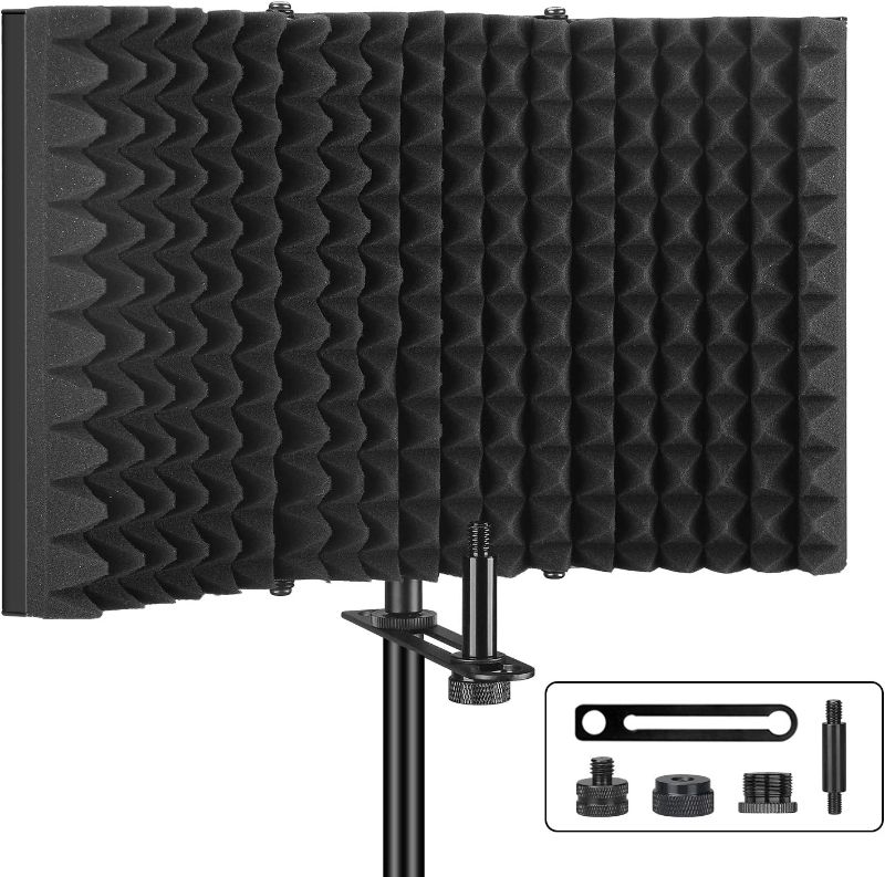 Photo 1 of Aokeo Professional Studio Recording Microphone Isolation Shield, Pop Filter.High density absorbent foam is used to filter vocal. Suitable for Blue Yeti and any condenser microphone recording equipment
