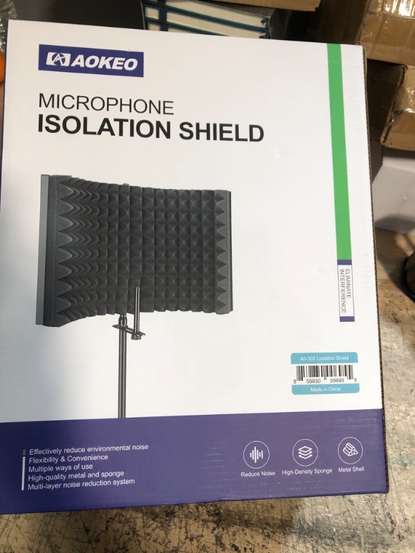 Photo 2 of Aokeo Professional Studio Recording Microphone Isolation Shield, Pop Filter.High density absorbent foam is used to filter vocal. Suitable for Blue Yeti and any condenser microphone recording equipment
