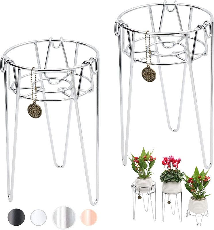 Photo 1 of Reficia 2 Tier Versatile Metal Plant Stand, Mid Century Modern Plant Stands for Indoor Plants Stand with Hairpin Legs, Minimalist Planter Support & Pot Holder Home Decor 2set (Middle-12Inch, Silver)
