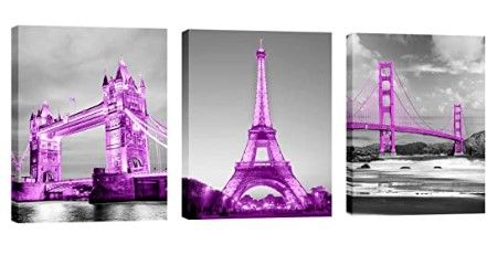 Photo 1 of 3Pcs Urban Landscape Framed Wall Art Eiffel Tower Golden Gate Bridge 12 x 16 Inch 