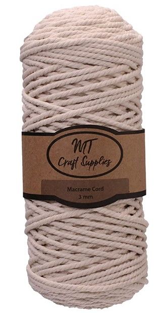 Photo 1 of (X2) MT Craft Supplies Macrame Cord 3mm x 110 Yard 3 Strand Twisted Soft Natural Turkish Cotton Cord for Wall Hanging Knitting Plant Hangers Crafts Bag Decorative Projects Natural Color
