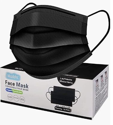 Photo 1 of (X6) Masbhc Disposable Face Mask 3 Ply Comfortable Black Masks 50Pcs