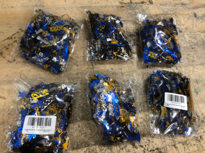 Photo 2 of (X6) Congrats Grad Graduation Confetti 2022 - Pack of 1000 | Blue and Gold Graduation Decorations 2022 | Black, Gold Star, Cap 2022 Confetti | Blue, Yellow Graduation Confetti for Class of 2022 Decorations
