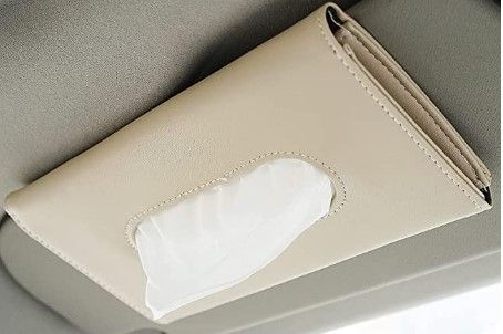 Photo 1 of (X3) Car Visor Tissue Holder Car Tissue Holder Khaki Leather Tissue Holders Can Store Tissues and Masks
