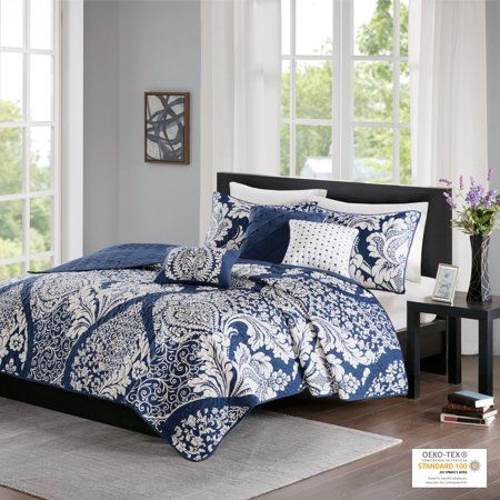 Photo 1 of **76X80**
Vienna Collection MP13-5579 King and California King Size 6 Piece Coverlet Set with Intricate Damask Pattern Solid Pattern Reverse and Flange Border
