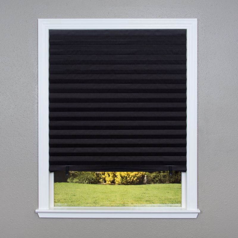 Photo 1 of **CUT THROUGH 1 SHADE**
Original Blackout Pleated Paper Shade Black, 6 Pack
