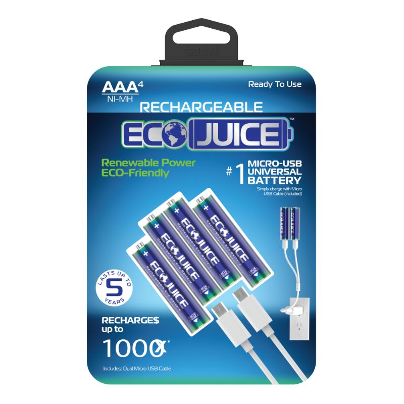 Photo 1 of **SET OF 3** Tzumi Eco Juice Rechargeable AAA Micro-USB Universal Battery, 4 Pack
