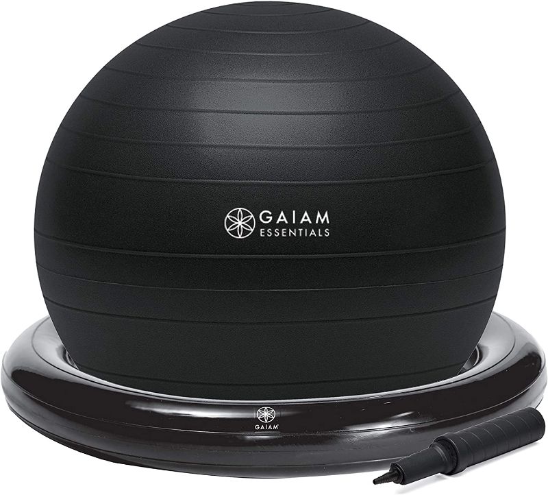 Photo 1 of ***INCOMPLETE*** Gaiam Essentials Balance Ball & Base Kit, 65cm Yoga Ball Chair, Exercise Ball with Inflatable Ring Base for Home or Office Desk, Includes Air Pump
