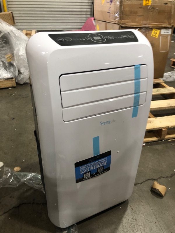 Photo 1 of SereneLife SLACHT128 Portable Air Conditioner Compact Home AC Cooling Unit with Built-in Dehumidifier & Fan Modes, Quiet Operation, Includes Window Mount Kit, 12,000 BTU + HEAT, White
- Missing/loose hardware
