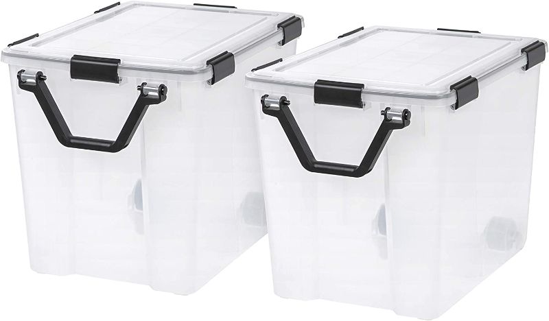 Photo 1 of **MINOR DAMAGE TO LID** IRIS USA 103 Quart Weathertight Plastic Storage Bin Tote Organizing Container with Durable Lid and Seal and Secure Latching Buckles, Clear/Black, 103 Qt. - 2 Pack
