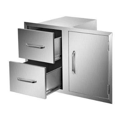 Photo 1 of **DAMAGED** VEVOR Outdoor Kitchen Door Drawer Combo 35.4" W x 23.6" H x 24.4''D, BBQ Access Door/Double Drawers Combo with Stainless Steel Handles, Perfect for Outdoor Kitchen or BBQ Island Patio Grill Station
