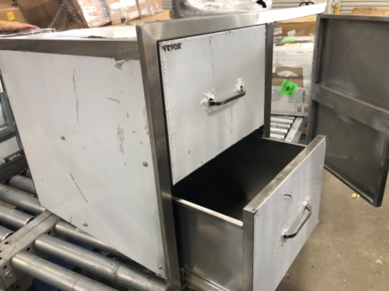 Photo 2 of **DAMAGED** VEVOR Outdoor Kitchen Door Drawer Combo 35.4" W x 23.6" H x 24.4''D, BBQ Access Door/Double Drawers Combo with Stainless Steel Handles, Perfect for Outdoor Kitchen or BBQ Island Patio Grill Station
