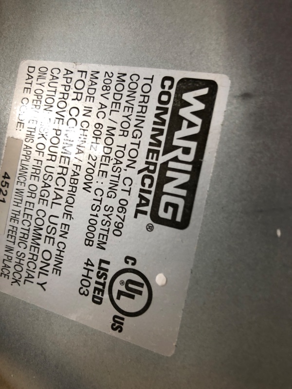 Photo 4 of **UNABLE TO TEST** Waring Commercial CTS1000B Conveyer Toaster, 1000+ slices per hour, 208V, 2700W, 6-20 Phase Plug
