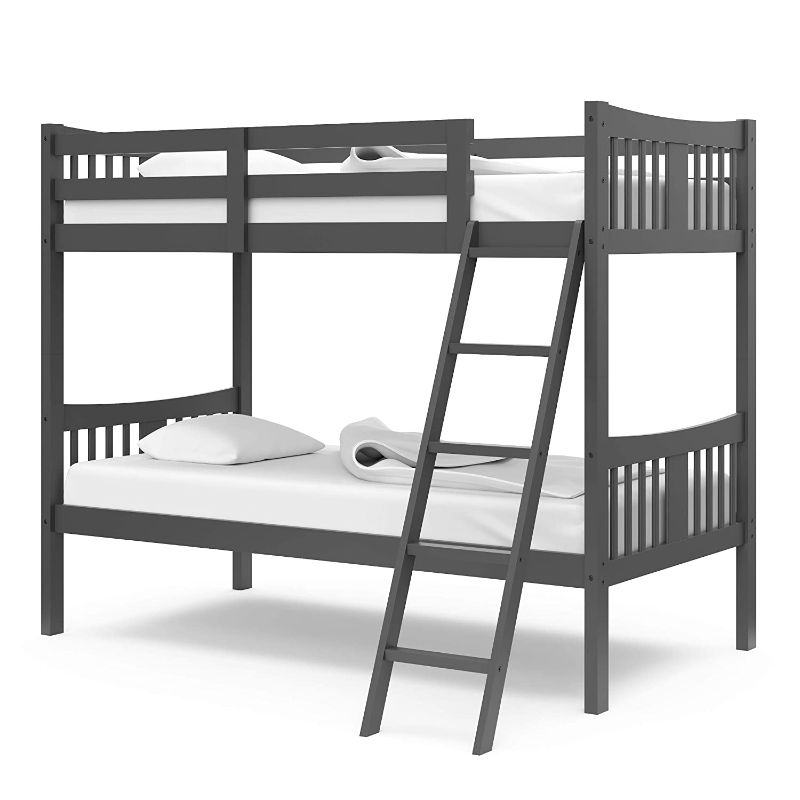 Photo 1 of **INCOMPLETE SET BOX 1 OUT OF 2** Storkcraft Caribou Solid Hardwood Twin Bunk Bed with Ladder and Safety Rail, Gray
