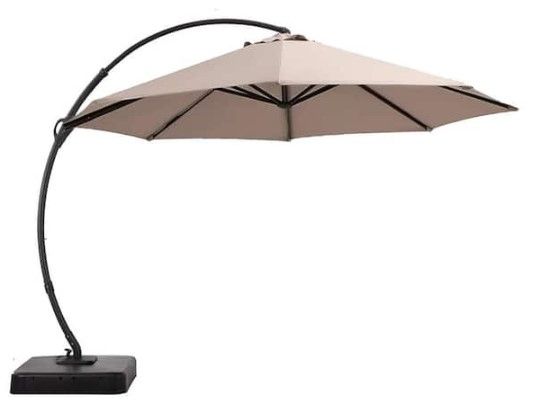 Photo 1 of 12 ft. Aluminum Luxury Large Cantilever Curvy Patio Umbrella with Pedal and Base in Khaki
- Missing/loose hardware // Minor cosmetic damaged 
