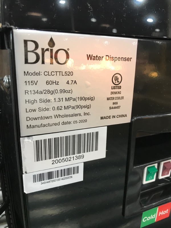 Photo 5 of **PARTS ONLY** Brio Limited Edition Top Loading Countertop Water Cooler Dispenser with Hot Cold and Room Temperature Water. UL/Energy Star Approved
