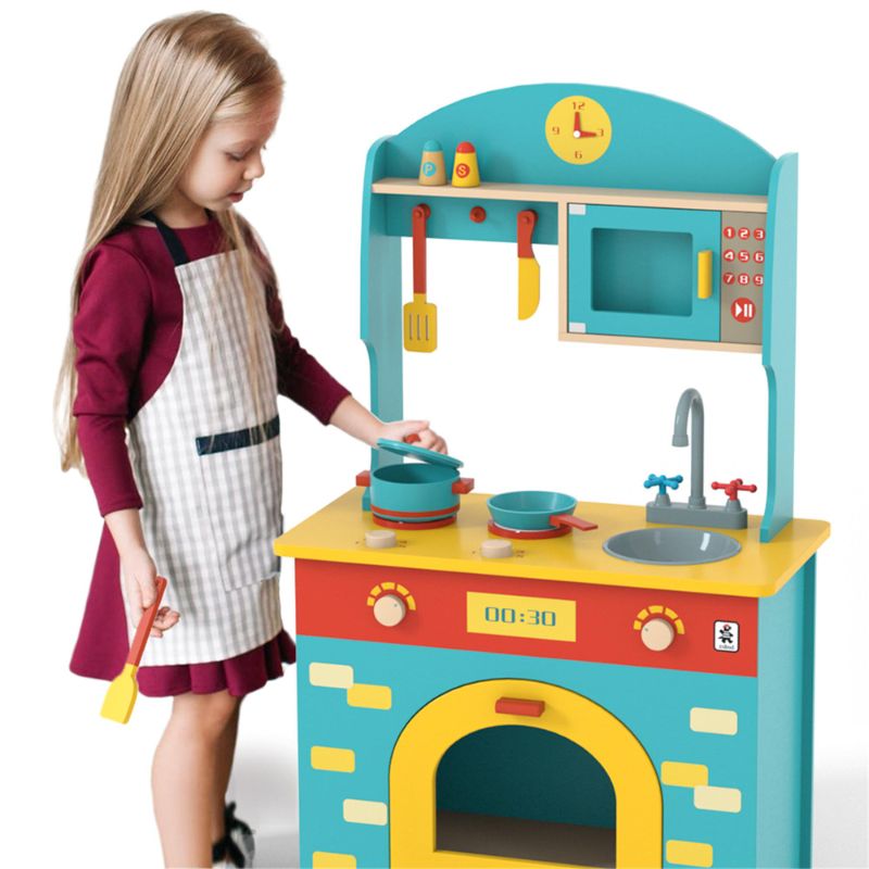 Photo 1 of **MISSING PARTS** Wooden Play Kitchen Set, French Kitchen Playset for Kids Toddlers Children, Best Toys Gifts for Boys and Girls for Christmas Birthday New Year, Ages 3 4 5 6 7 Years Old and Up, Blue
