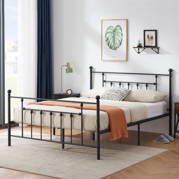 Photo 1 of **MISSING PARTS** VECELO Antique Full Size Bed Frame, Metal Platform Bed with Victorian Style Headboard, Black
