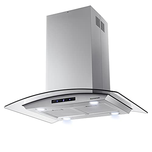 Photo 1 of **MINOR DAMAGE** 30 Inch Island Range Hood, Thermomate 350 CFM Silver Stainless Steel Stove Vent Hood with 4 LED Lights, 3 Speed Exhaust Fan with Touch Control, Ducted
