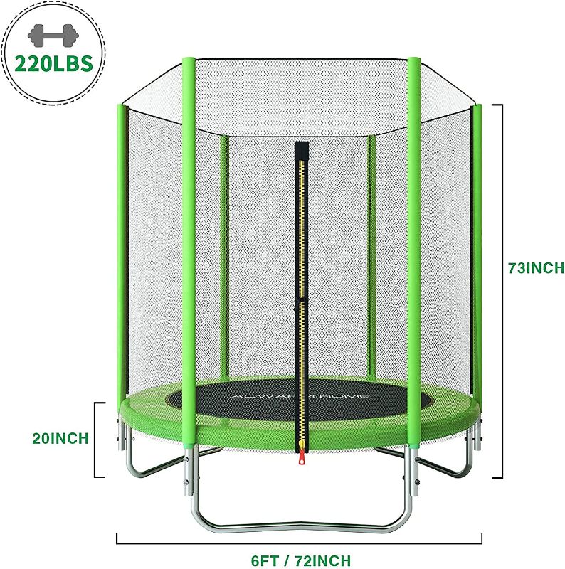 Photo 1 of ACWARM HOME 6FT Mini Trampoline for Kids, Toddler Trampoline Indoor with Safety Net, Small Round Trampolines-Green
