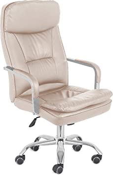 Photo 1 of *Missing Parts*  *Slighlty Damaged* Comfty Fixed Armrests and Waterfall Edge Seat Executive Highback Leather Office Chair, 40.55"-43.7", Beige
