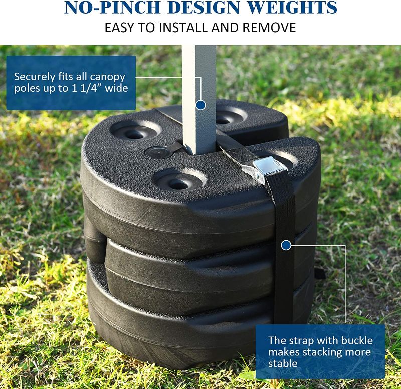 Photo 1 of *MISSING 1 PLATE* angkula Set of 8 Canopy Weights, 40lbs Weight Plate Kit with No-Pinch Design for Easy Installation and Removal, Water & Sand Filled Tent Weights for Legs, Ideal for Tents, Canopies, Umbrellas
