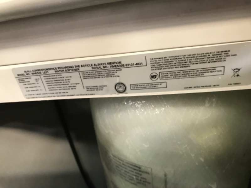 Photo 6 of * DAMAGED* MISSING PARTS Whirlpool WHES30E 30,000 Grain Softener | Salt & Water Saving Technology | NSF Certified | Automatic Whole House Soft Water Regeneration, 0.75 inches, Off-White
