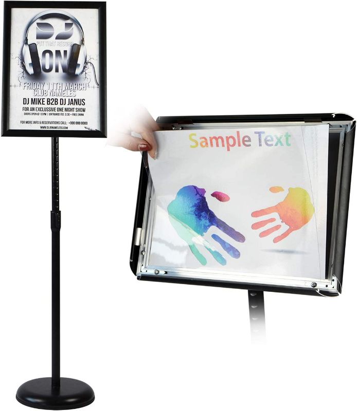 Photo 1 of *MISSING POLE* Adjustable Heavy Duty Pedestal Sign Holder Floor Stand, Sign Stand Poster Stand, Standing Floor, 8.5 x 11 inch, Vertical & Horizontal View, Outdoor Indoor Standing Display Sign Holders Aluminum Black
