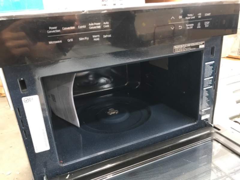 Photo 3 of **CENTER OF GLASS DAMAGED** Samsung MC12J8035CT Convection Microwave, 1.2 cu. ft, Black
