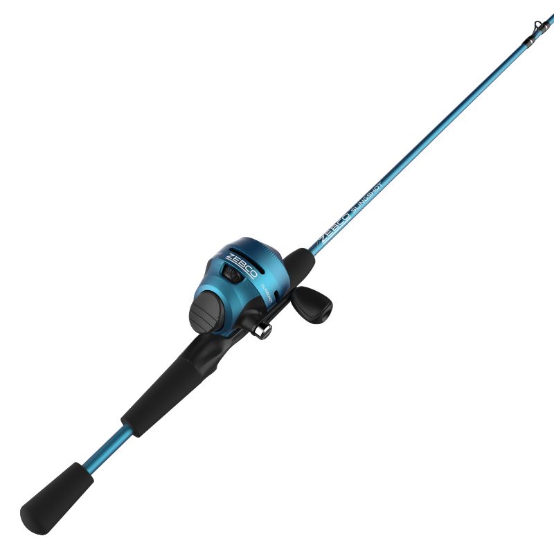 Photo 1 of **DAMAGED REEL BOTOM** Zebco Slingshot Spincast Reel and Fishing Rod Combo, 5-Foot 6-in 2-Piece Rod, Blue (1834589)

