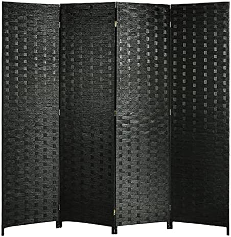 Photo 1 of 4 Panel Room Divider Foldable Free Standing Privacy Screen Handmade 6ft High Fiber Screen for Living Room, Office and Study, Black
