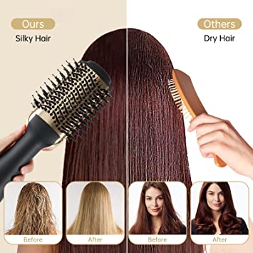 Photo 1 of Blow Dryer Brush Hair Dryer Brush Hot Air Brush One-Step Hair Dryer Volumizer Electric Drying Brush 3 in 1 Salon Fast Drying Styling Straightening Curling Hair Straightener Brush