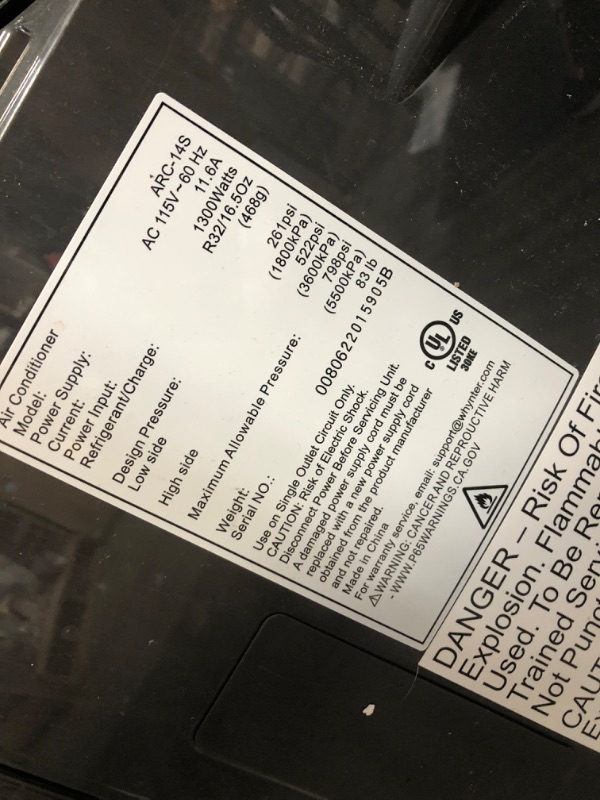 Photo 4 of **TESTED**MISSING REMOTE** Whynter ARC-14S 14,000 BTU (9,500 BTU SACC) Dual Hose Portable Air Conditioner, Dehumidifier, Fan with Activated Carbon Filter plus Storage bag for Rooms up...
