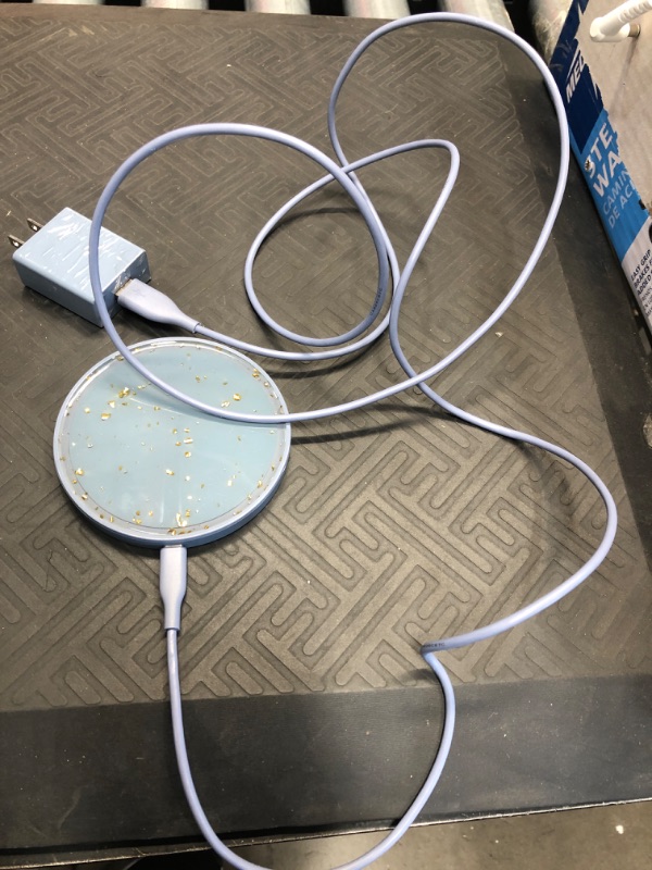 Photo 2 of **TESTED** Heyday Qi Wireless Charging Pad 10W - Gray Teal Gold Flakes