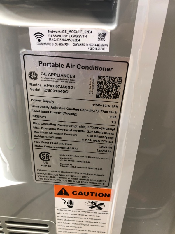 Photo 3 of ***Parts Only***GE  7500-BTU DOE (10000-BTU ASHRAE) 115-Volt Grey Vented Portable Air Conditioner Wi-fi Compatibility Cools 300-500 Sq Ft
