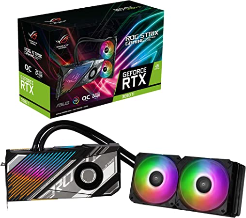 Photo 1 of ASUS ROG Strix LC NVIDIA GeForce RTX 3090 Ti OC Edition Gaming Graphics Card (PCIe 4.0, 24GB GDDR6X, HDMI 2.1, DisplayPort 1.4a, Full-Coverage Cold Plate, 240mm Radiator, 600mm tubing, GPU Tweak)
