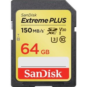 Photo 1 of SanDisk Extreme Plus SDXC, 64GB, UHS-I, U3, up to 150MB/s Read - SDSDXW6-064G-ANCIN (2556963)
