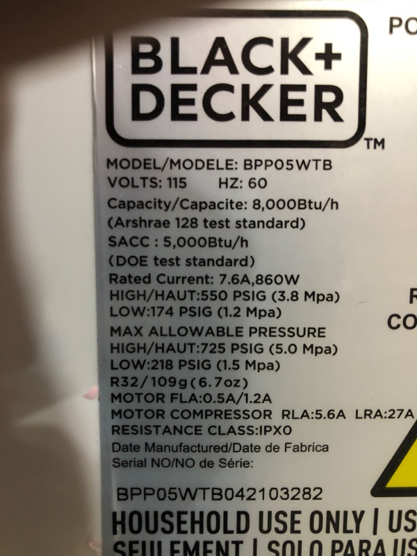 Photo 4 of **LEAKES WATER**missing part of the window kit
BLACK+DECKER 8,000 BTU Portable Air Conditioner with Remote Control, White
