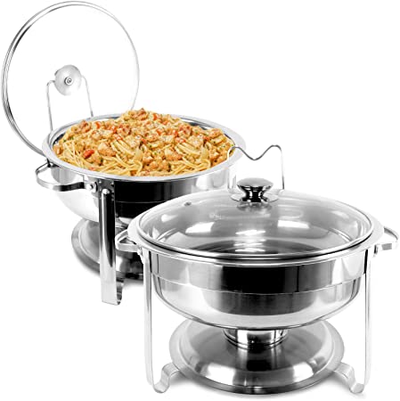 Photo 1 of ***ONLY ONE*** Fulgutonit Stainless Steel Chafing dish Buffet Set, 4 QT Round Buffet Servers and Warmers with Glass Lid & Lid Holder, Food Warmer for Parties, Wedding, Events