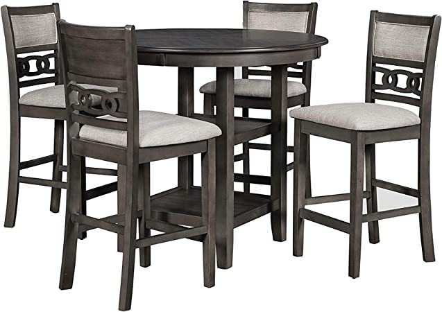 Photo 1 of ***INCOMPLETE PARTS ONLY*** New Classic Furniture Gia 5-Piece Round Counter Height Set with 1 Dining Table and 4 Chairs, 42-Inch, 42.25", Gray
