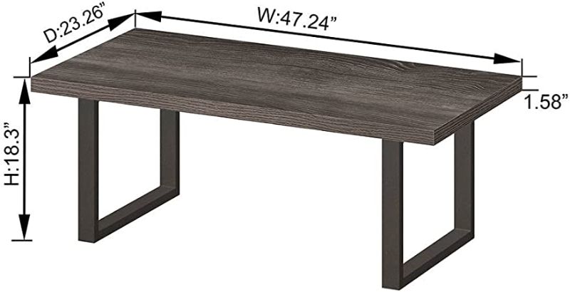 Photo 1 of *DAMAGED* IBF Rustic Coffee Table, Wood and Metal Simple Industrial Modern Center Table, Minimalist Rectangle Wooden Farmhouse Cocktail Table for Living Room, Dark Gray Oak, 47 Inch
