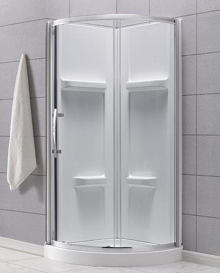 Photo 1 of (NOT FUNCTIONAL; INCOMPLETE; BOX1&3; REQUIRES BOX2 FOR COMPLETION) Glacier Bay Maia 34 in. x 79.50 in. Corner Drain Corner Shower Kit in Clear and Chrome